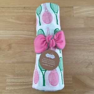 Mud Pie swaddle blanket Tennis Theme-Printed With Headband #HLISS-24423 NWT